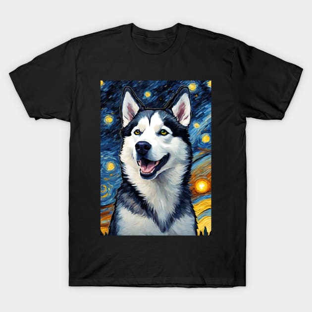 Siberian Husky Painting Dog Breed in a Van Gogh Starry Night Art Style T-Shirt by Art-Jiyuu